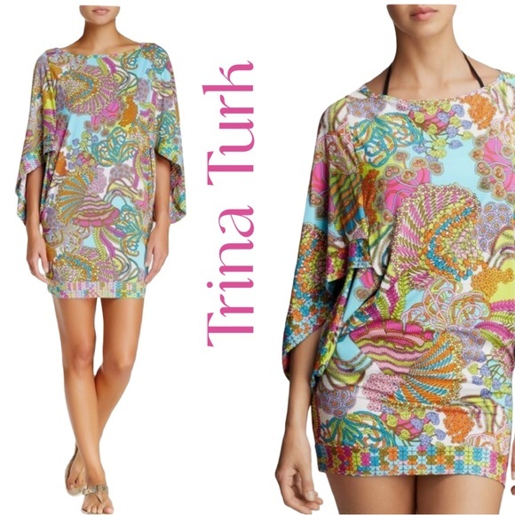 Trina Turk Dresses & Skirts - Trina Turk Pink/Blue Casablanca Floral Paisley Cover Up Sz XS EUC
